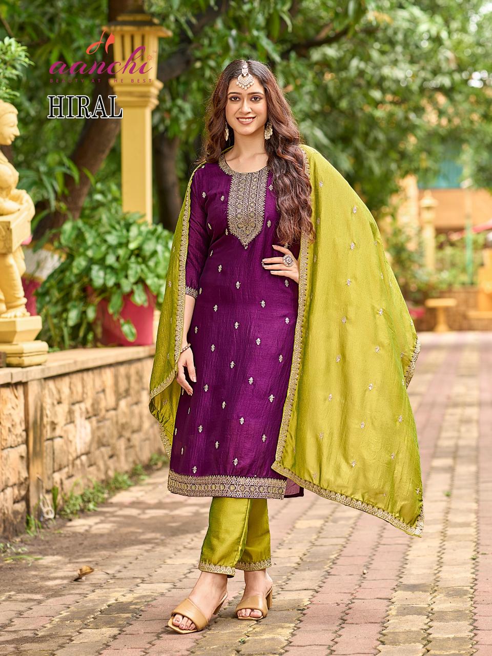Aanchi hiral vichitra silk straight 3 pcs affordable ethnic kurtis online
