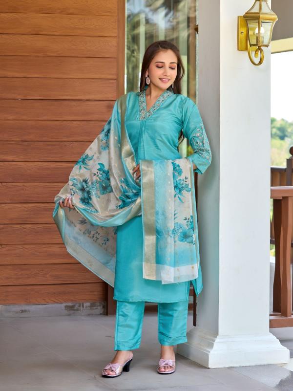 Aanchi pankhi pure shimmer 3 pcs modern indian kurti design