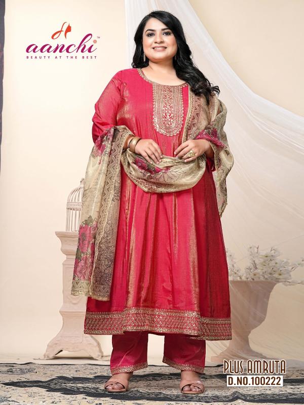 Aanchi plus amruta roman shimmer 3 pcs flair kurti manufacturer surat