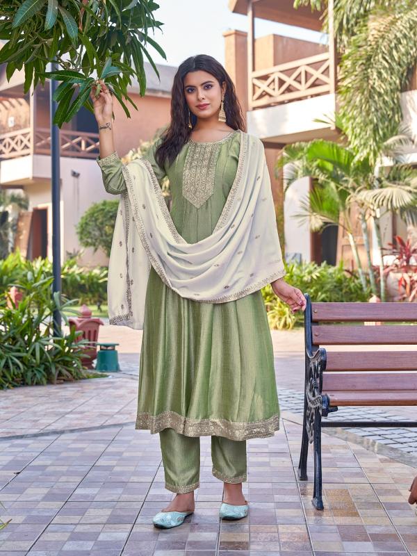 Aanchi plus audi vichitra silk flair 3 pcs indian kurti images