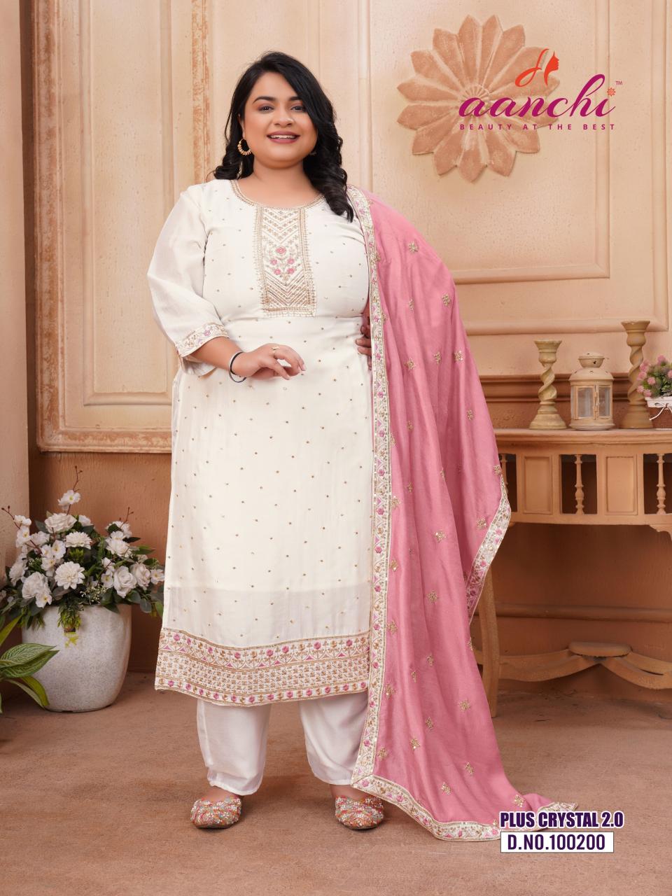 Aanchi plus crystal 2.0 vichitra silk straight 3 pcs designer ethnic kurtis online