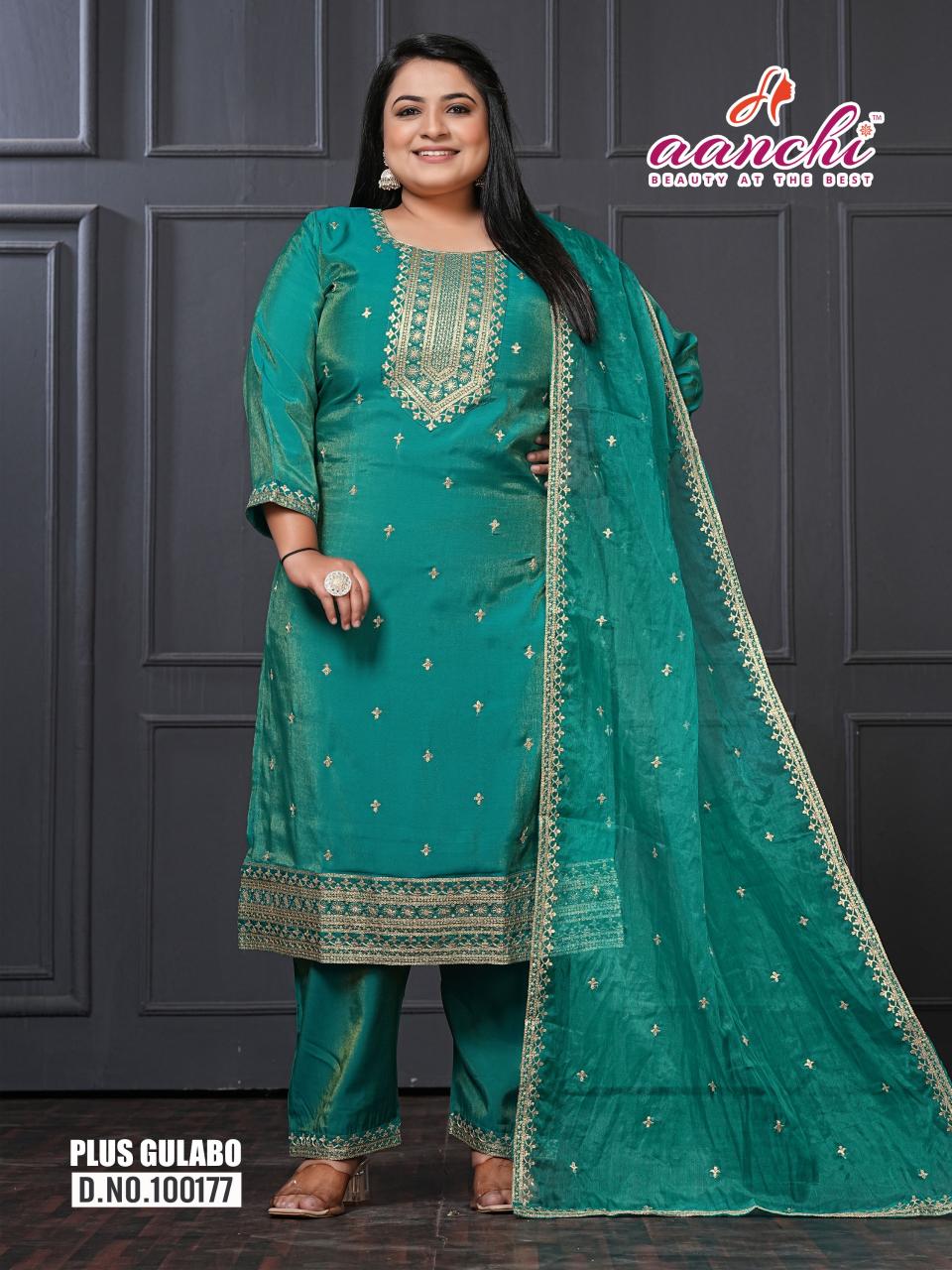 Aanchi plus gulabo roman shimmer 3 pcs flair indian silk kurtis