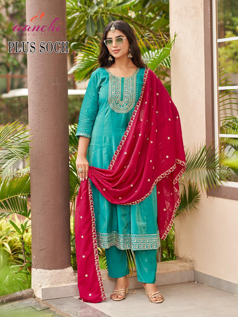 Aanchi plus soch roman shimmer 3 pcs long kurtis online india