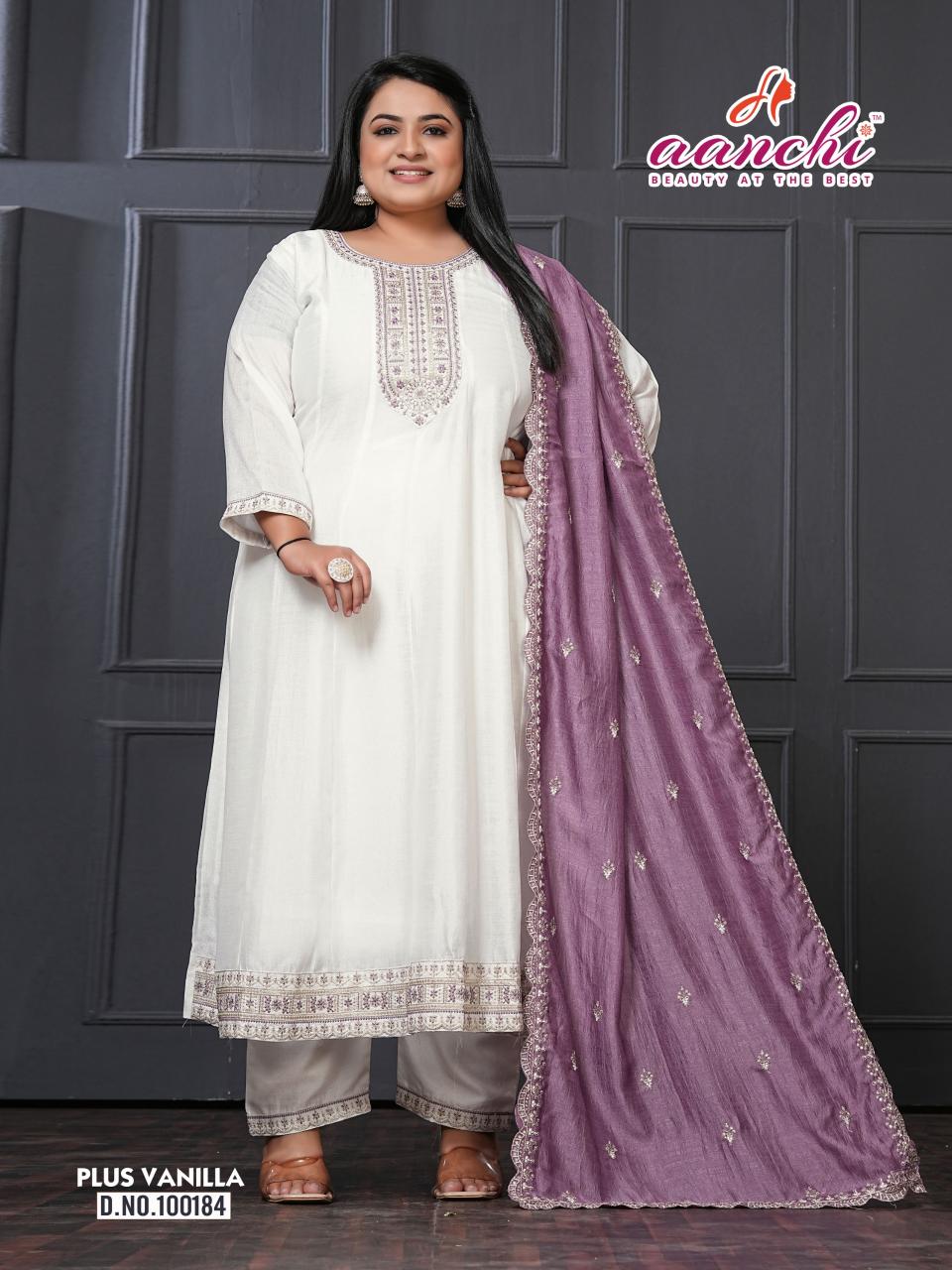 Aanchi plus vanilla vichirta silk plus size flair 3 pcs womens wear wholesale suppliers