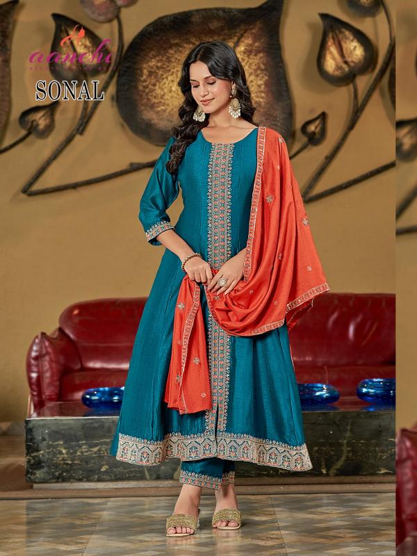 Aanchi sonal vichitra silk flair 3 pcs kurti manufacturers in india