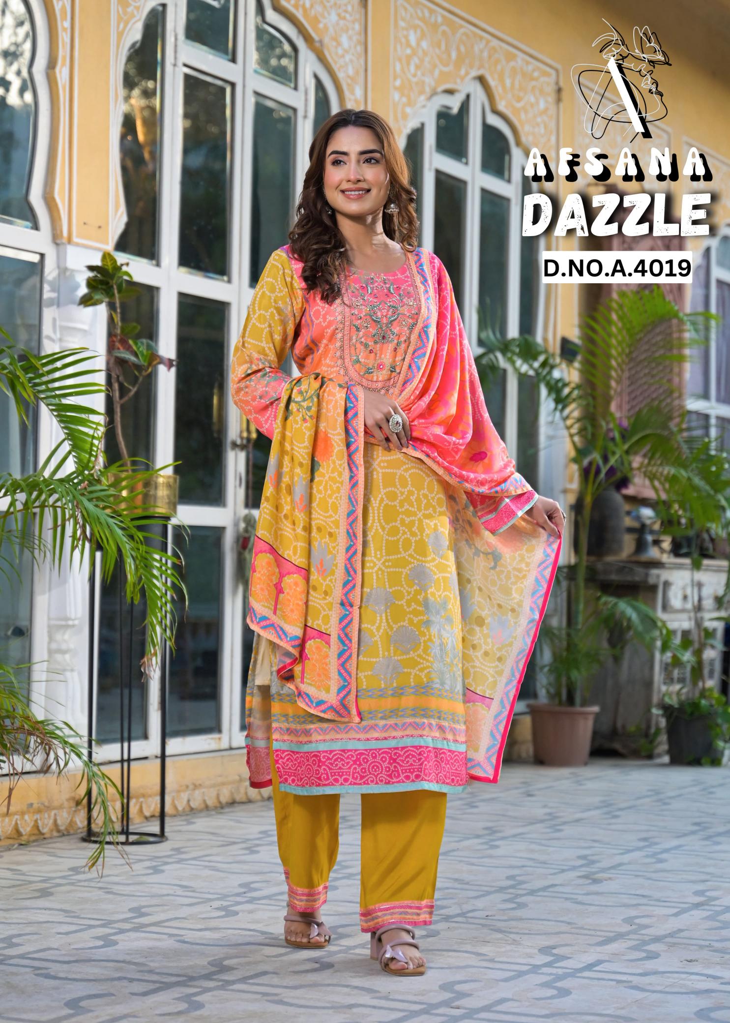 Afsana dazzle d.no-4019 pure viscous wholesale salwar kameez suppliers in surat
