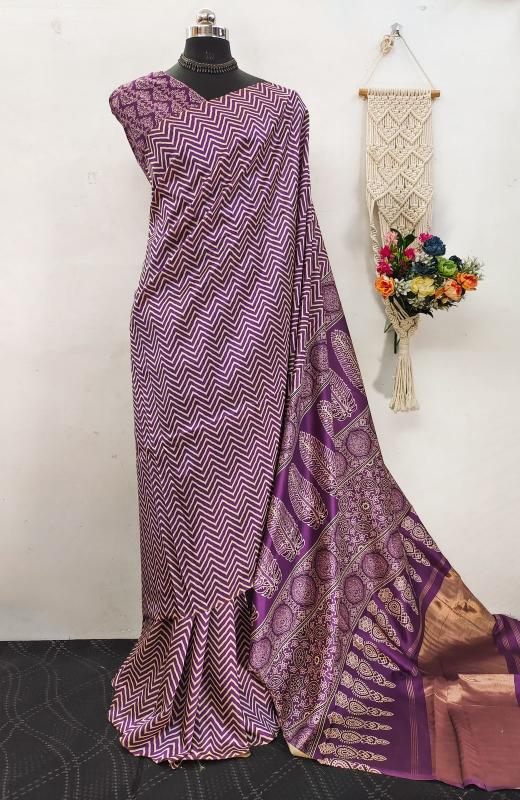 Ajrakh printed semi gajji modal crepe indian sarees online usa