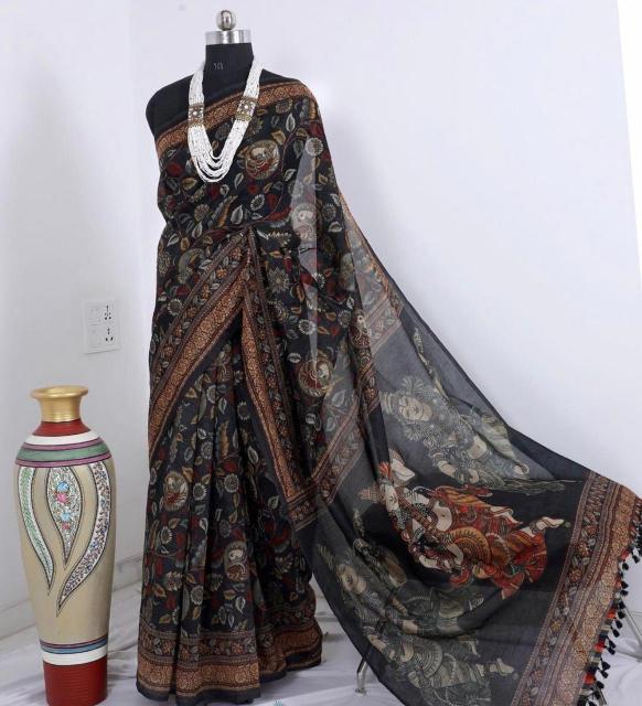Akshara linen digital kalamkari print surat wholesale sarees