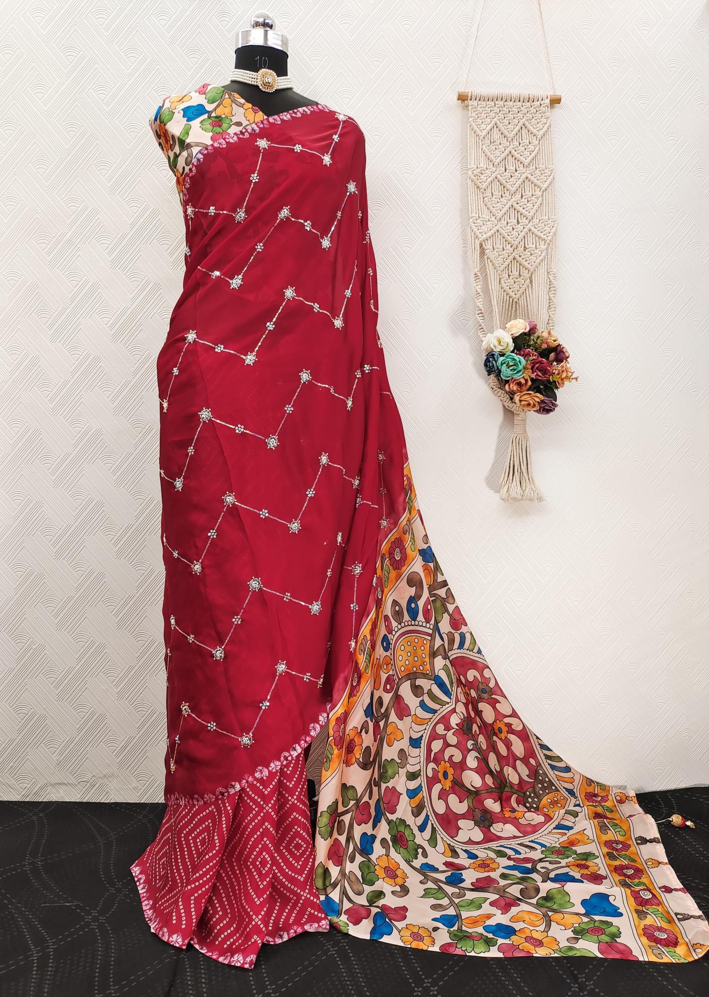 Akshara satin georgette ajrakh printed pallu surat sarees wholesale price online