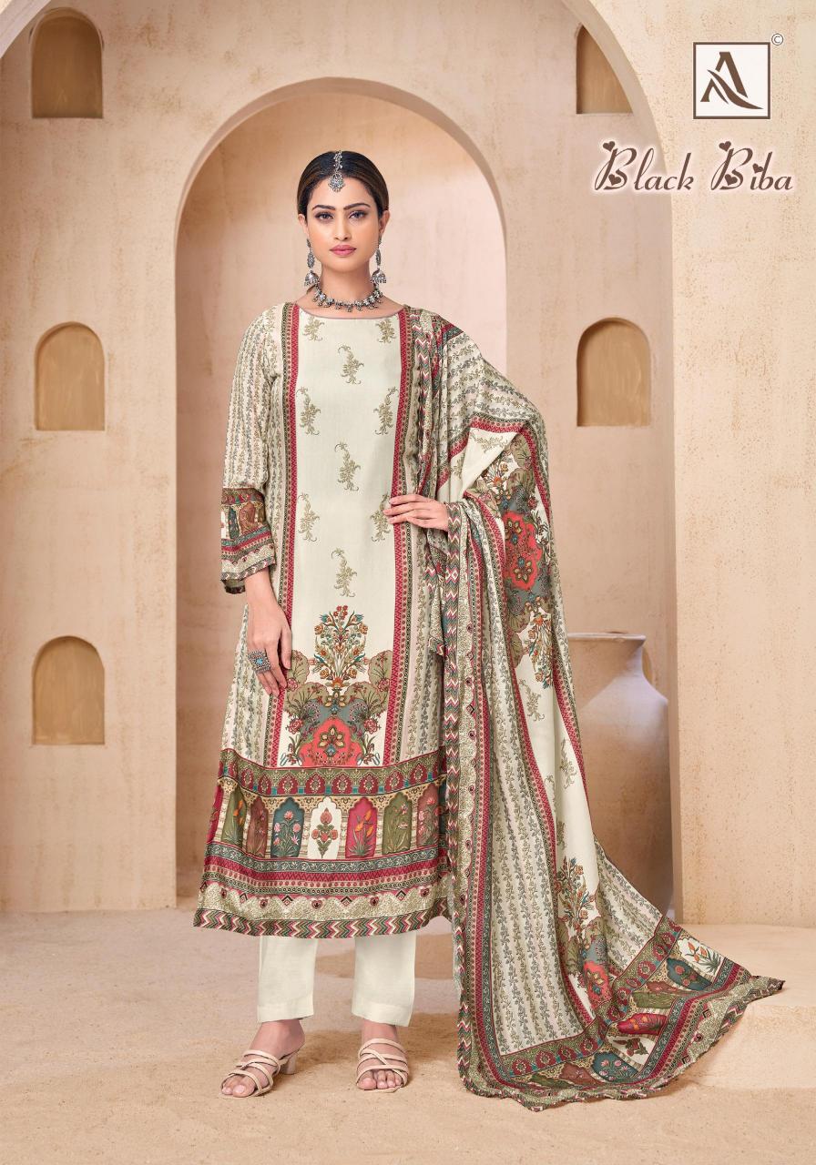 Alok suit black biba viscose maslin designer print india dress material brand