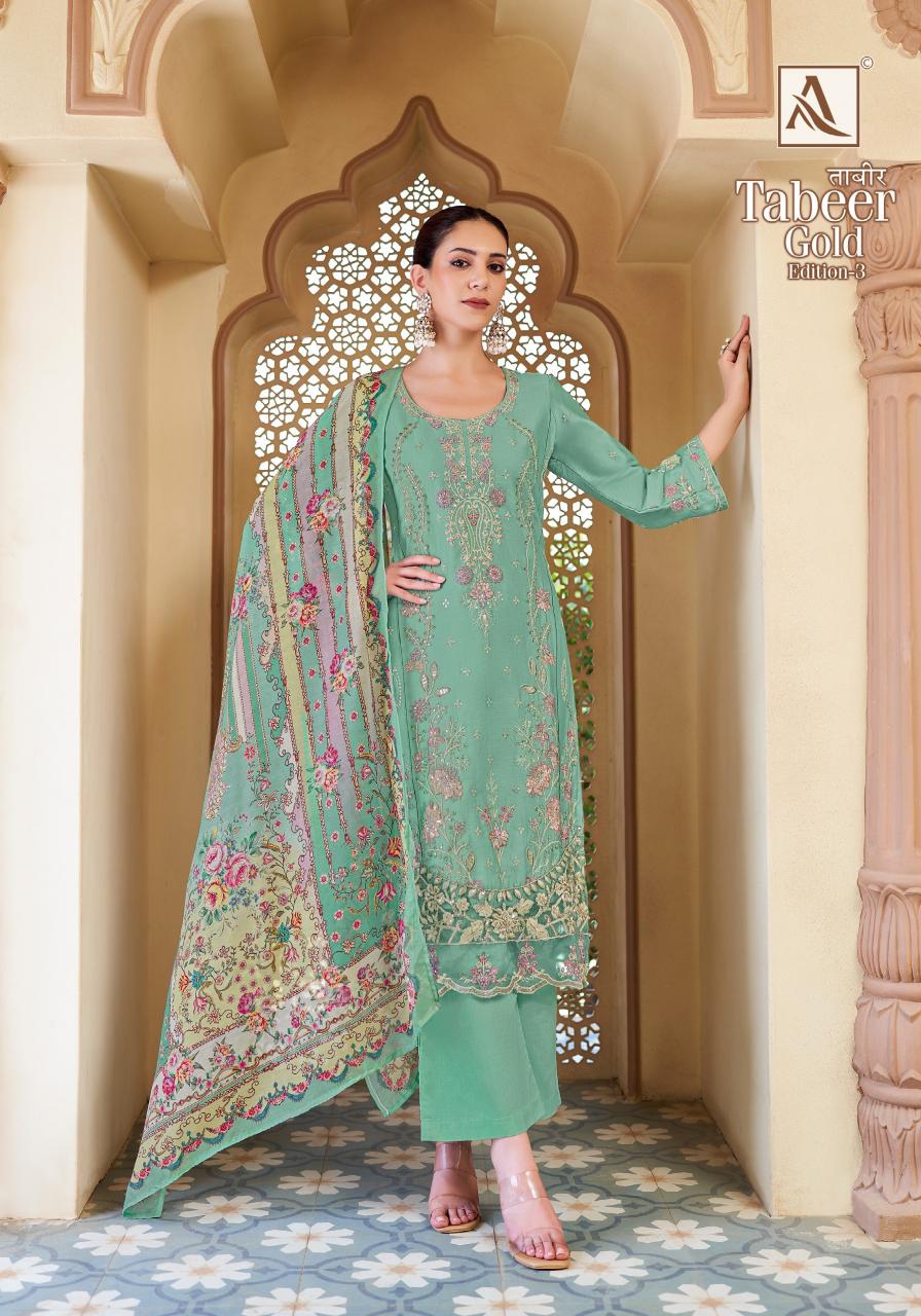 Alok suit tabeer gold 3 pakistani zam cotton dress materials wholesale