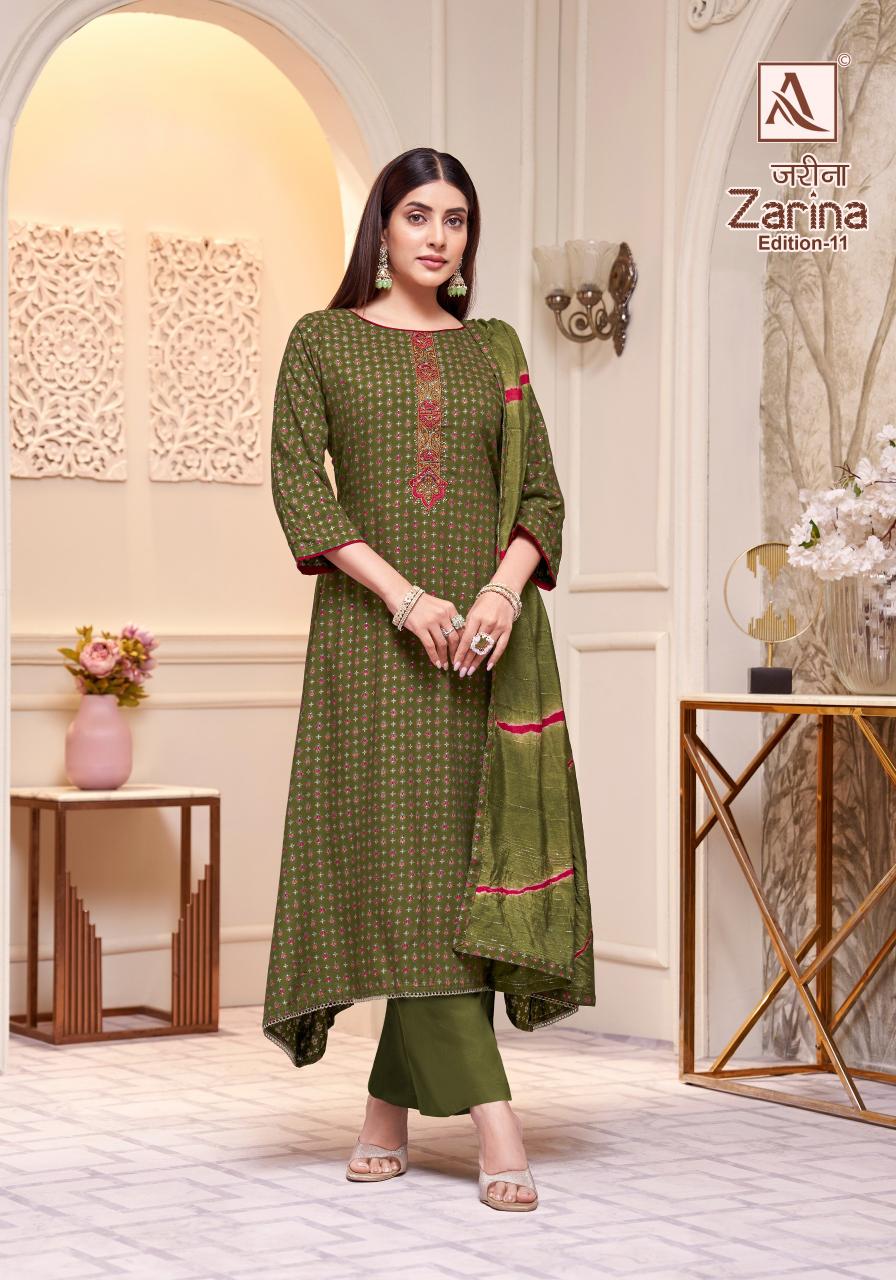 Alok suit zarina 11 reyon discharge gold print indian dress material for girls