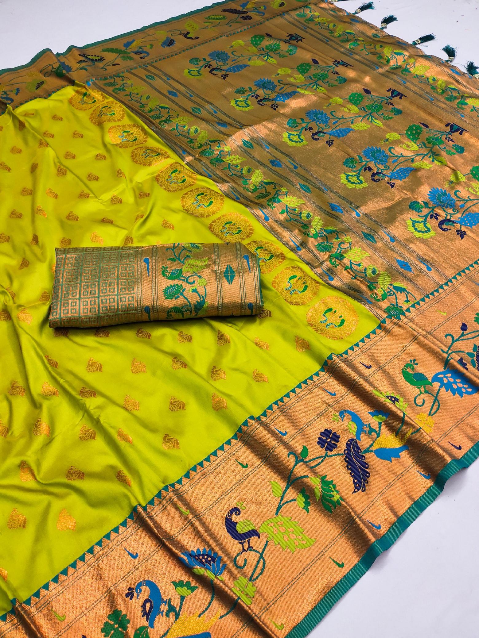 Anupama marigold paithani soft silk surat saree online order