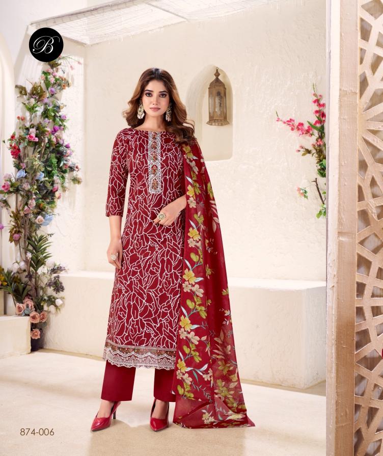 Belliza designer studio nazma cotton print pakistani dress material online india