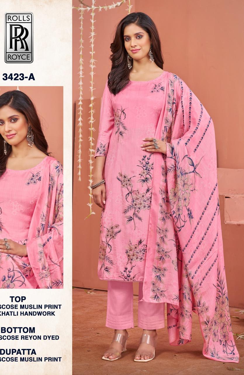 Bipson prints rolls royce 3423 viscose muslin print indian brand dress material