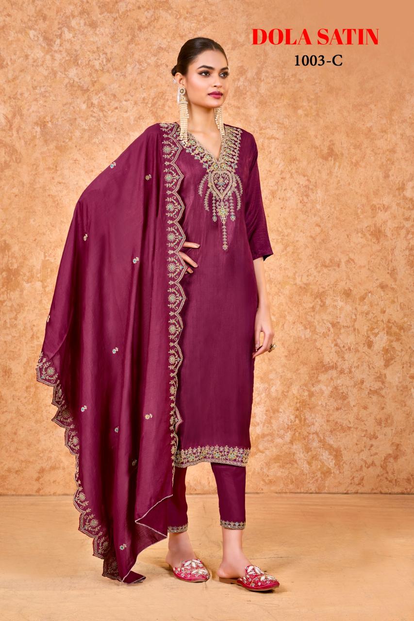 Bitto dola satin 3 pcs straight kurti factory