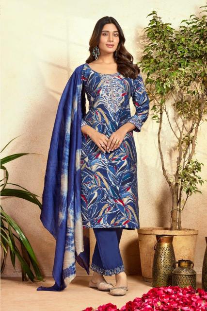 Bitto modal print embroidery work 3 pcs branded kurti wholesale