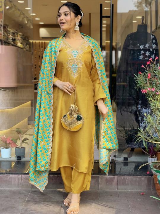 Bitto NK 482 mustard viscose 3 pcs kurti clothing and apparel wholesale
