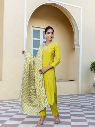 Bitto NK447 lemon viscose straight 3 pcs indian fashion kurtis