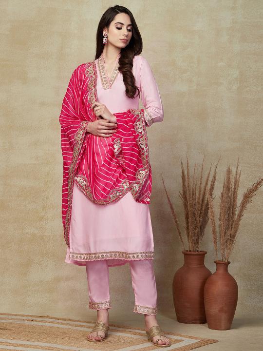 Bitto NK450 viscose silk blend pink 3 pcs indian kurti design