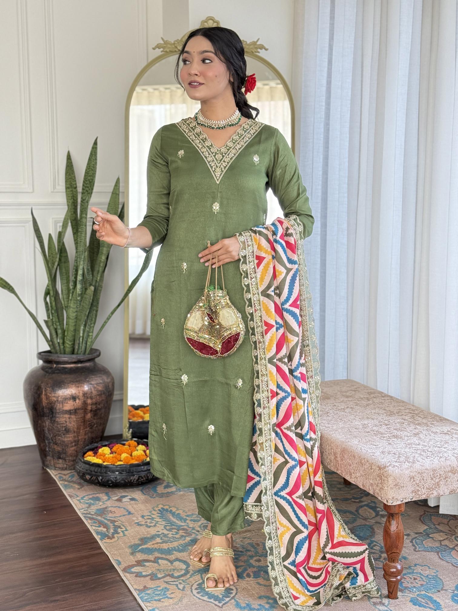 Bitto NK467 pista v neck viscose 3 pcs indian kurti for ladies