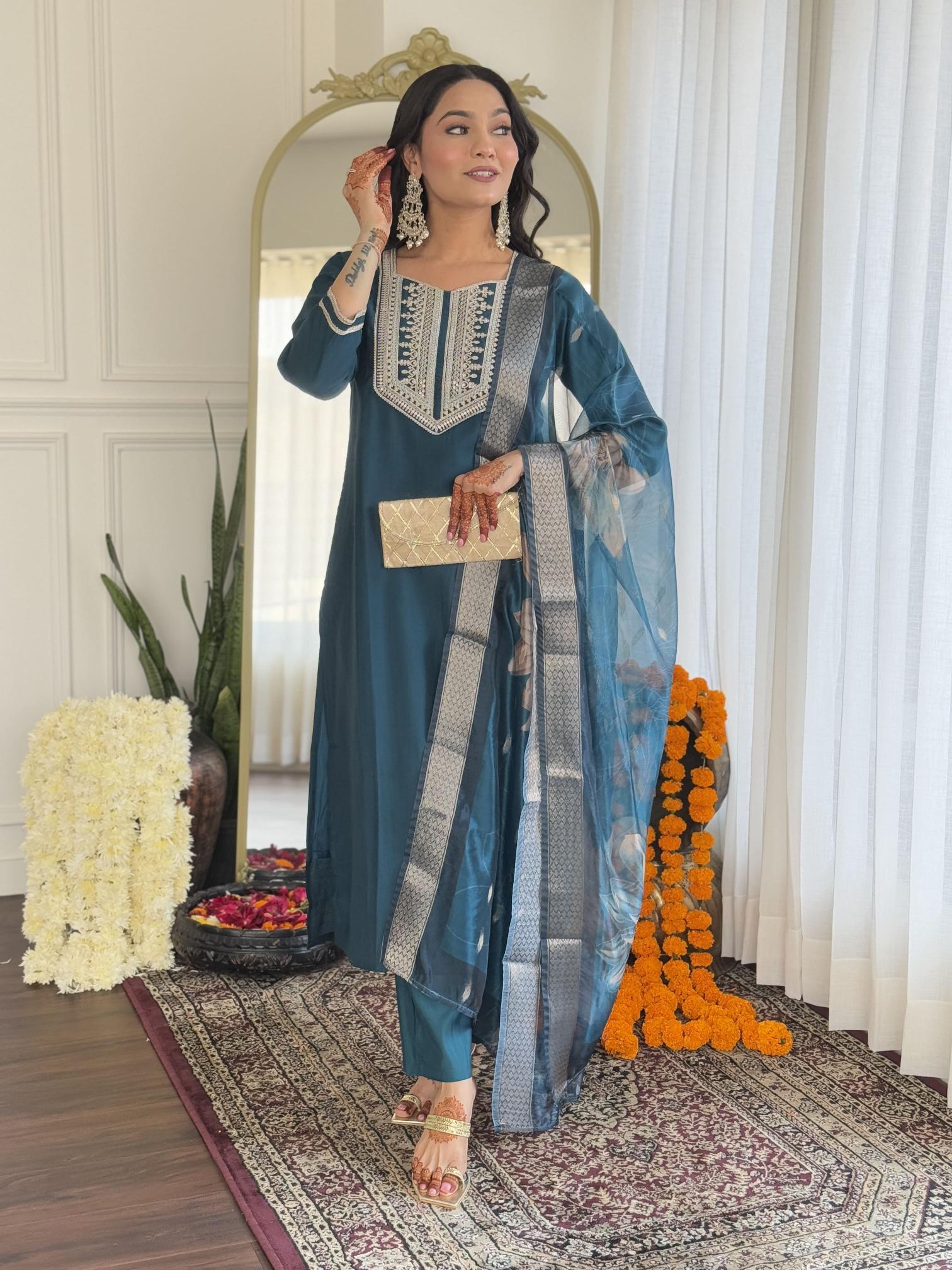 Bitto NK632 teal bsy viscose 3 pcs wholesale kurtis in surat online