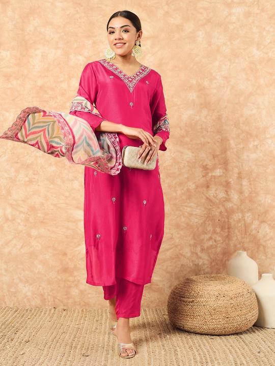 Bitto NK647 v neck gajri viscose 3 pcs indian kurti collection