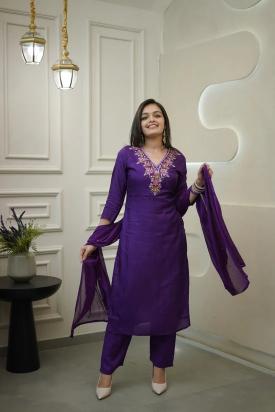 Bitto riva purple vichitra 3 pcs surat kurta wholesale