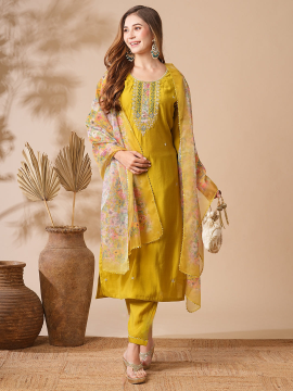 Bitto shree masturd yellow chanderi cotton 3 pcs indian wholesale clothing suppliers