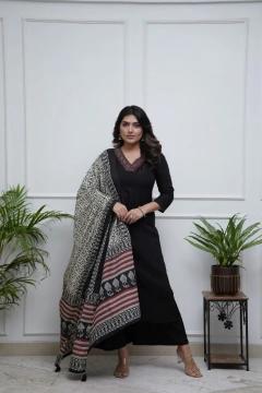Bitto tara black parmpara v neck 3 pcs best kurti shop in surat