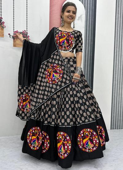 Black Cotton Mirror Work Navratri wholesale ghagra choli in surat