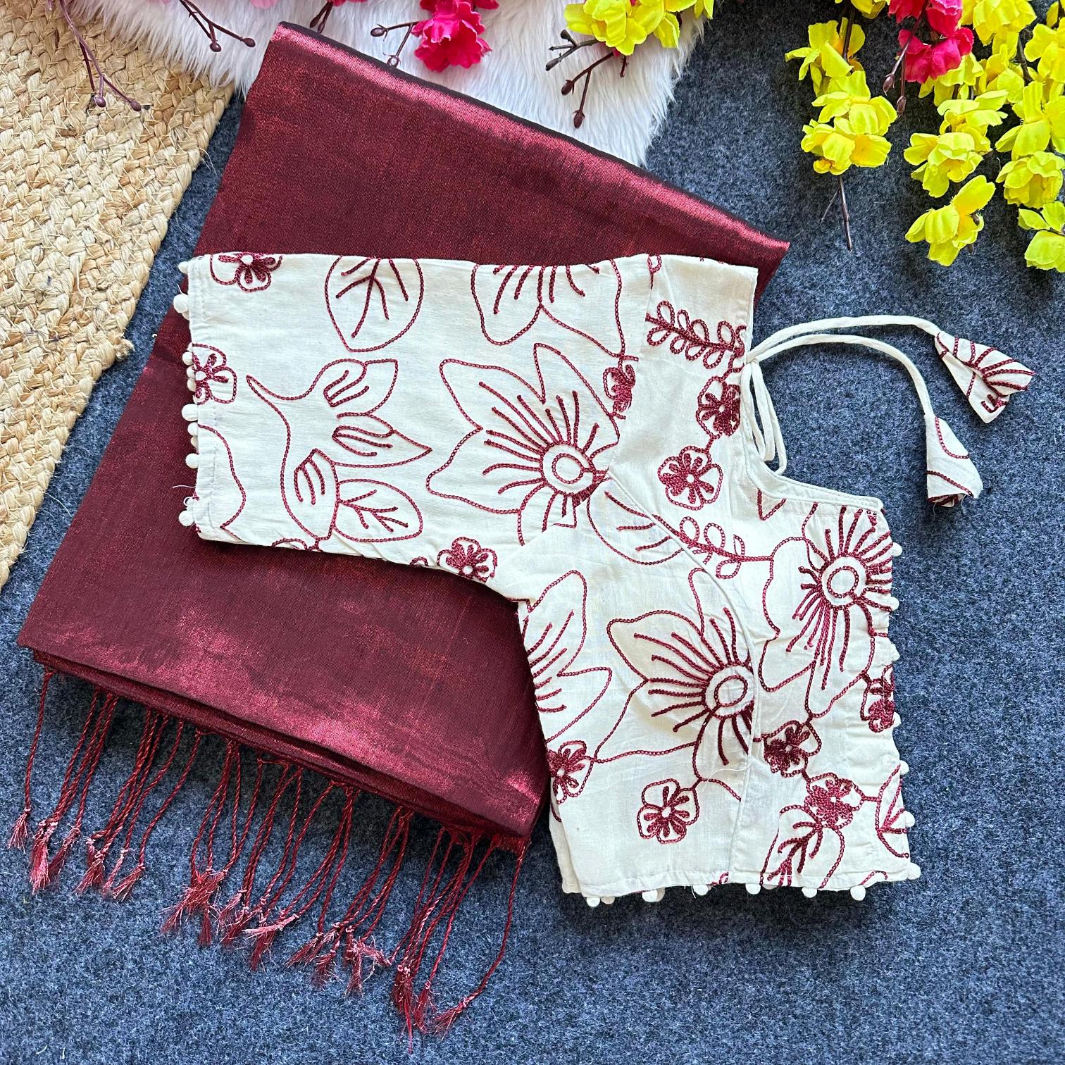 Blousewala tissue cotton designer sarees wholesale in surat
