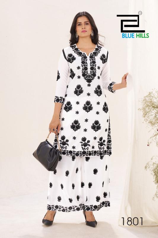 Blue hills black and white vol 18 rayon top kurti manufacturers in surat 