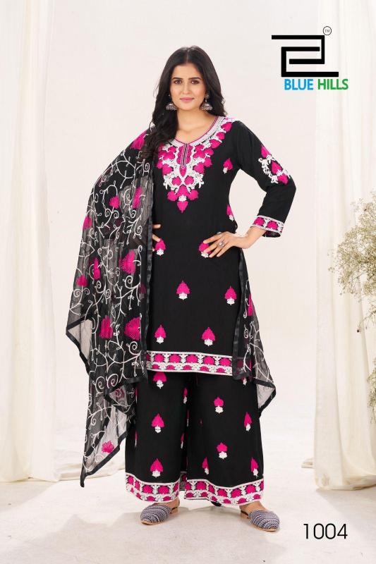 Blue hills pink lotus rayon with work pakistani salwar suits in india