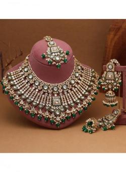 Bridal Wear Green Color Meena Work Kundan wholesale imitation jewellery in mumbai