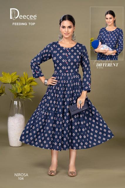 Deecee nirosa rayon print feeding kurti dress for women wholesale