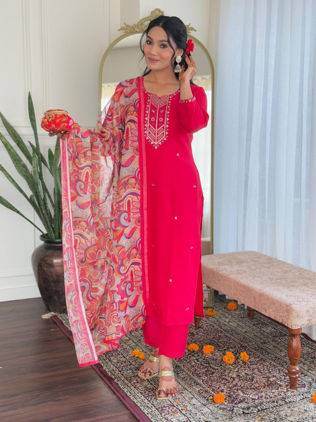 Diva rayon straight 3 pcs indian silk kurtis