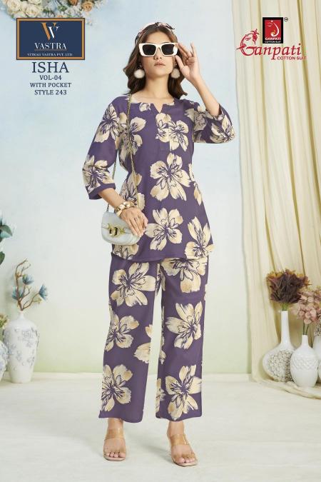 Ganpati isha vol-4 rayon cotton co ord set wholesale