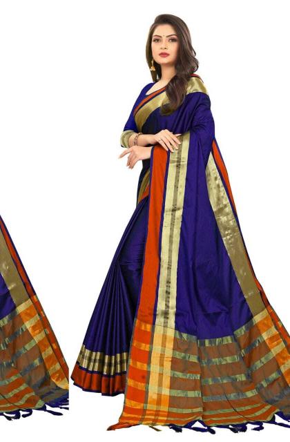 GC aura cotton silk zari pallu indian saree for sale with jhalar 