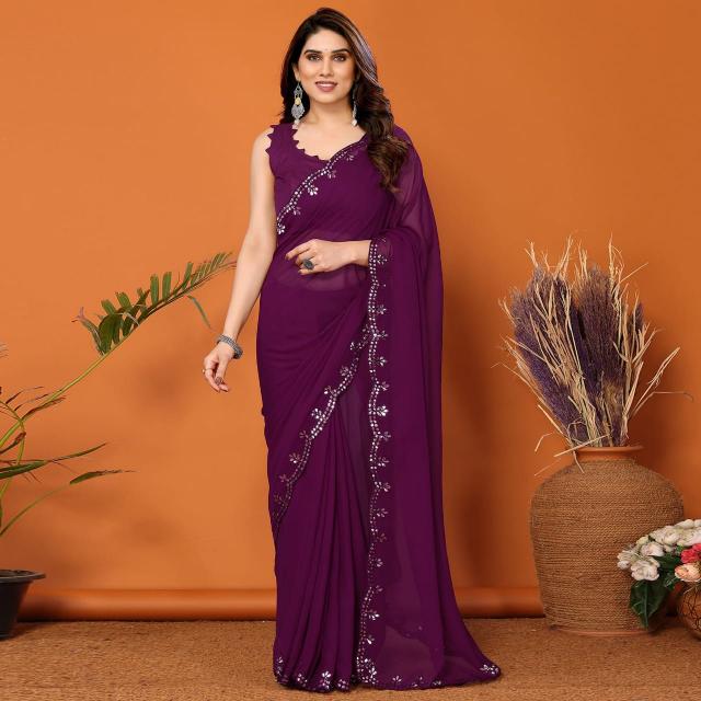 GC bright georgette with mirror work sarees manufacturers in india