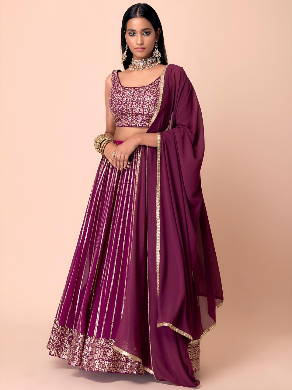 Glamorous Heavy Georgette Wine Bridal Lehenga choli suppliers
