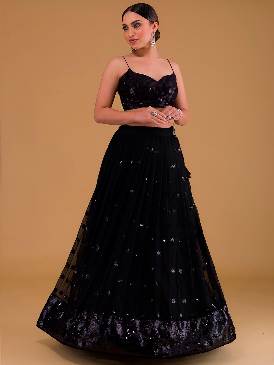 Glamourous Heavy Georgette Black Wholesale lehenga choli suppliers in Hyderabad