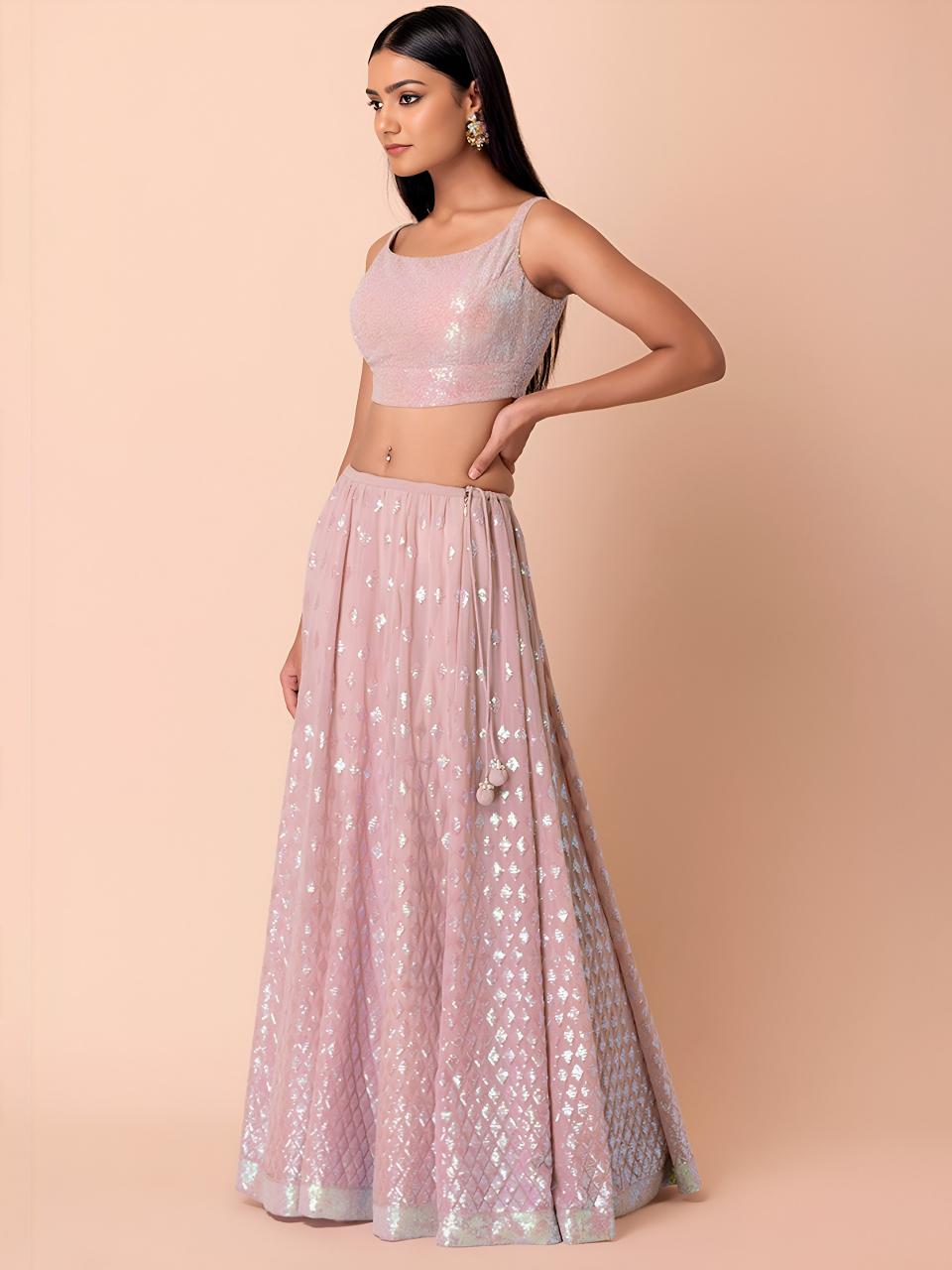 Glamourous Heavy Georgette Pink Lehenga choli for bridesmaids