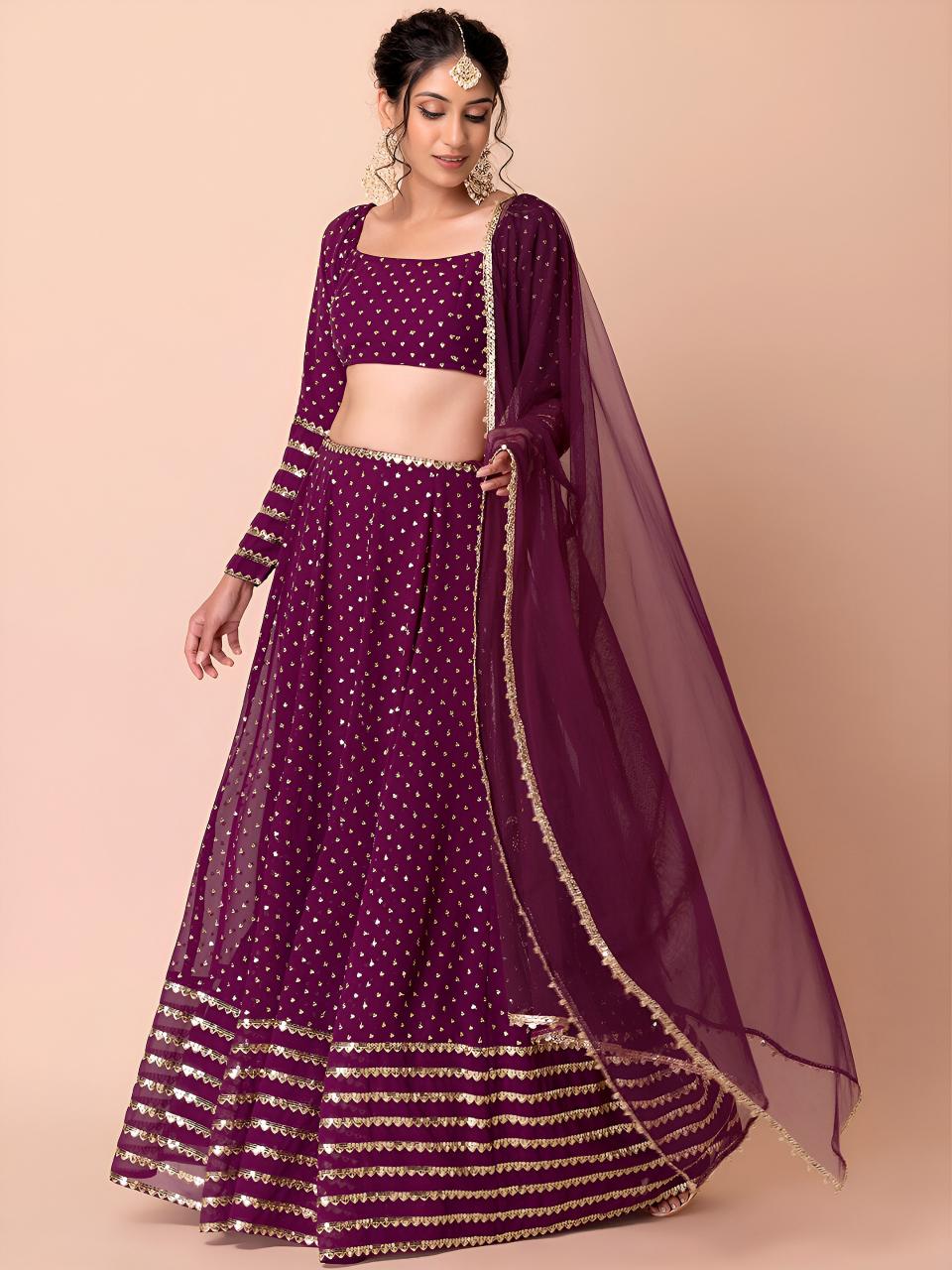 Glamourous Heavy Georgette Wine Lehenga choli wholesale market in India