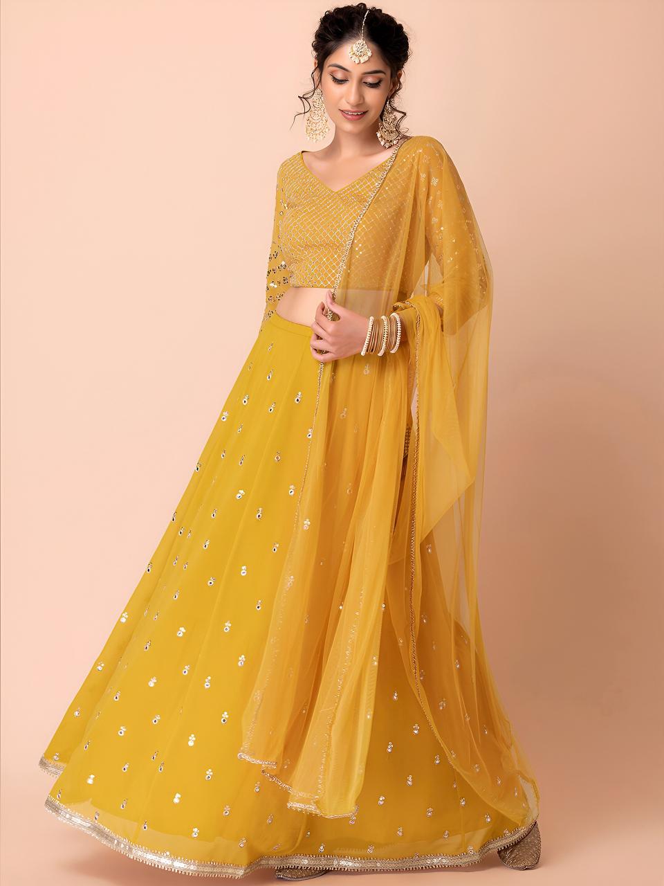 Glamourous Heavy Georgette Yellow Wholesale lehenga choli manufacturers