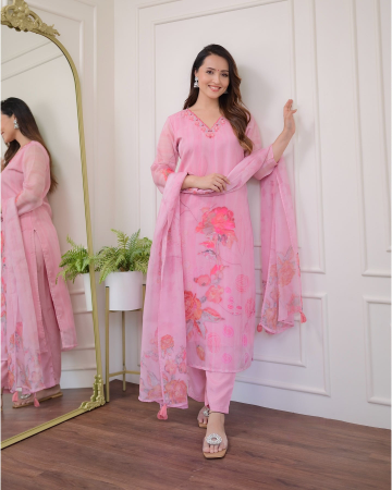 Harlin premium organza (taby) v neck straight indian traditional kurti