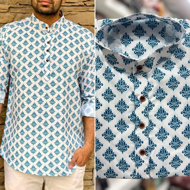 Inli leo mewaadi sardar mens wear cotton printed short kurta designs indian