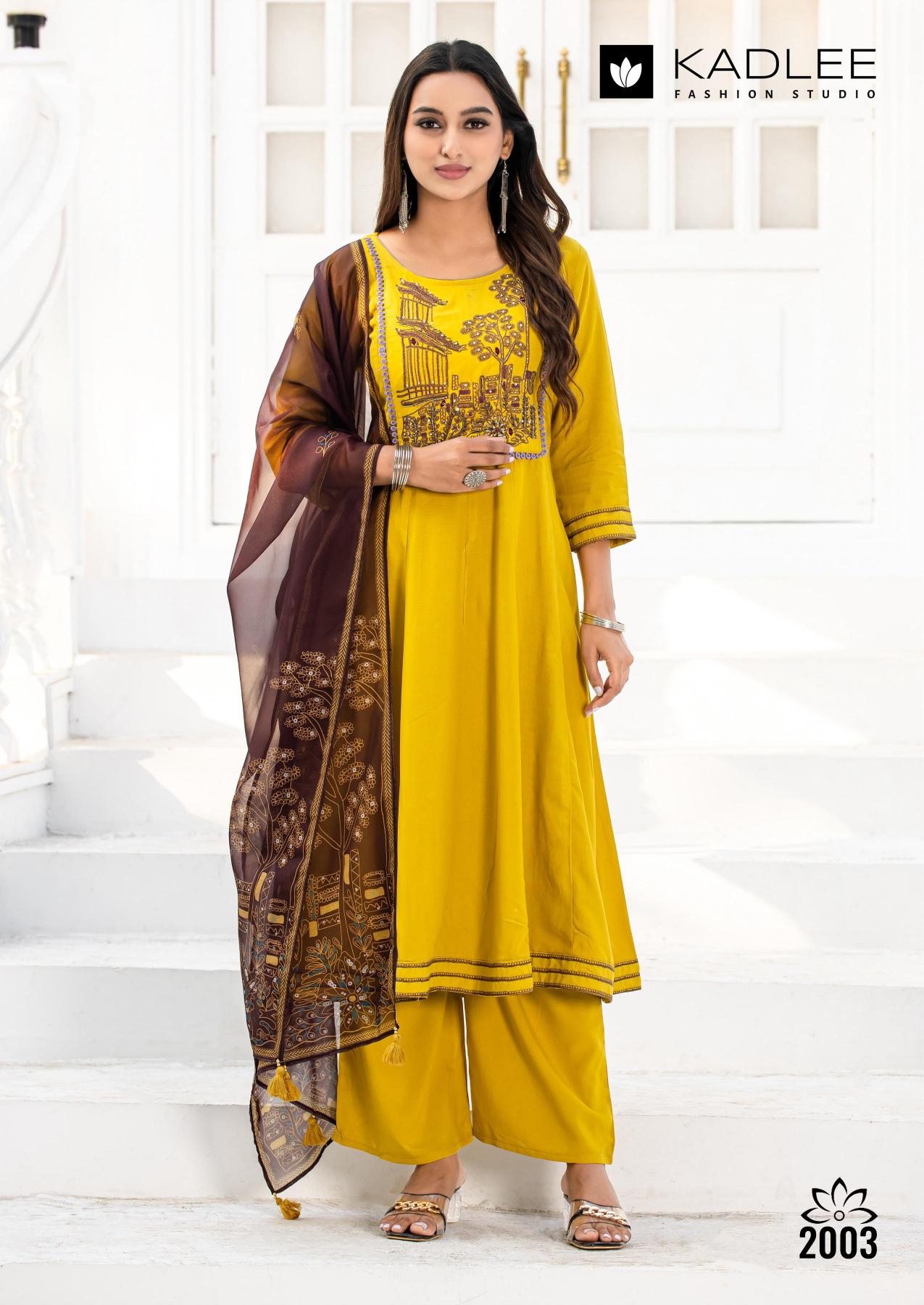 Kadlee swarnika heavy rayon 3 pcs kurti wholesalers in india for clothes