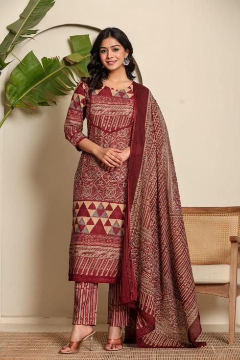 Karma cotton straight 3 pcs casual indian kurtis