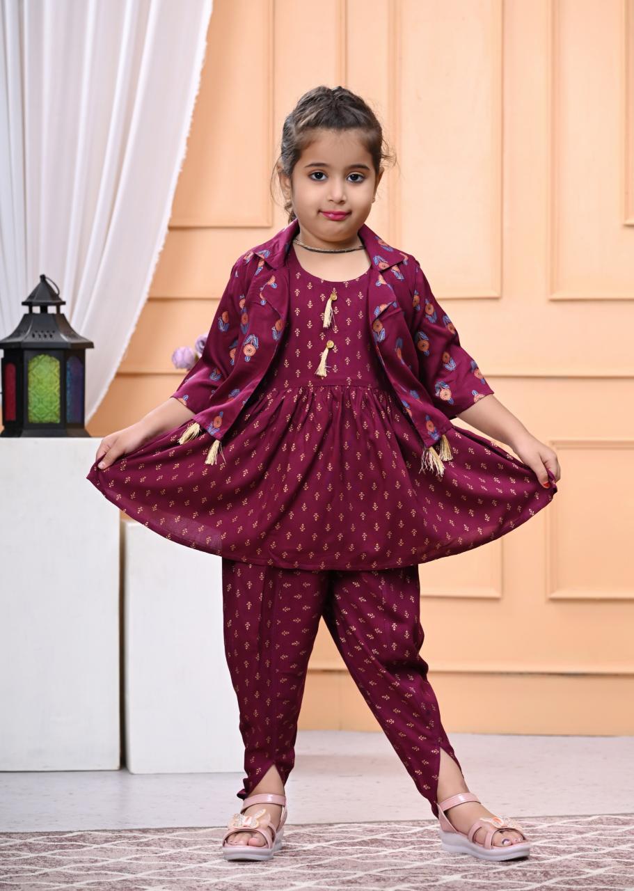 Karma kids girls wear rayon kurta dhoti indian style